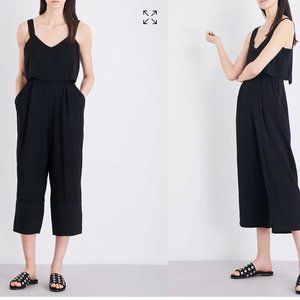 WHISTLES Lucy tiered cropped wide-leg woven jumpsuit, black